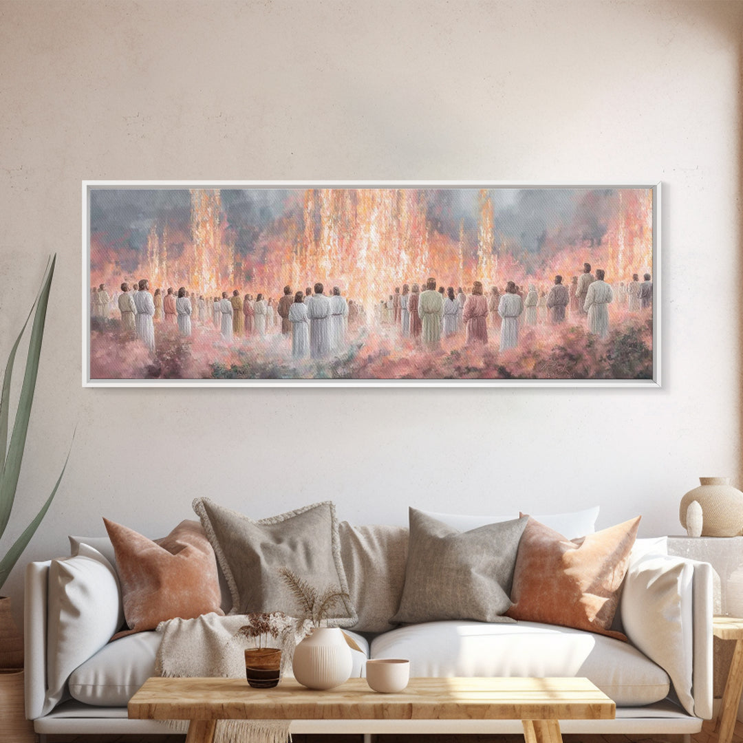 Heavenly Ember Circle | Framed Canvas Print | Christian Art | Jesus Painting | Christian Art Canvas | Panoramic Wall Art | Christmas Art