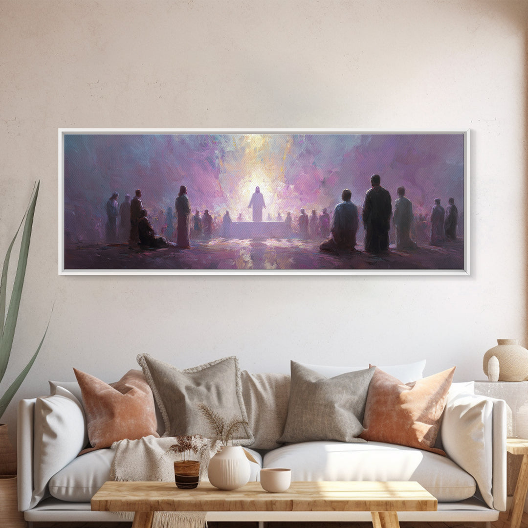 Divine Supper Light, Framed Canvas Print, Christian Wall Art, Christian Art Canvas, Jesus Painting, Panoramic Painting, Christmas Art