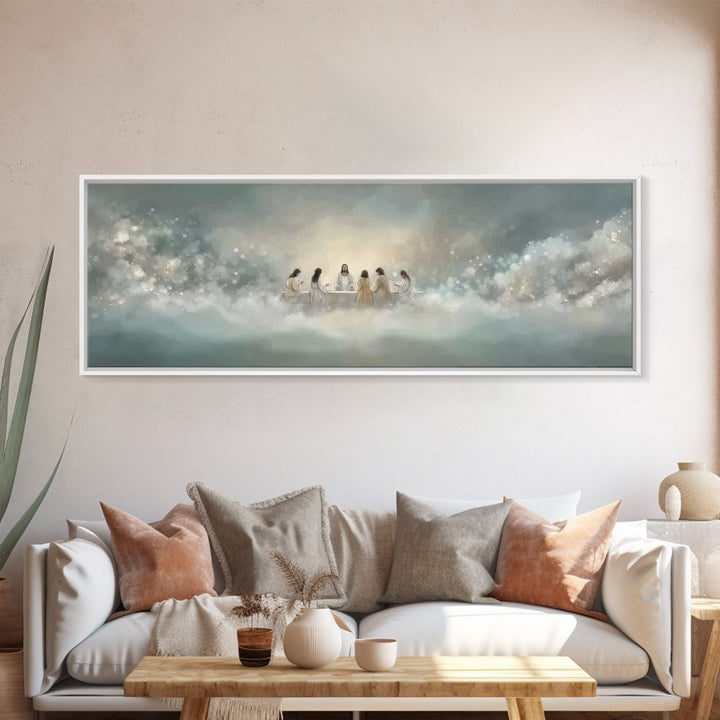 Heavenly Supper Light, Framed Canvas Print, Panoramic Wall Art, Christian Wall Art, Jesus Painting, Christian Art Canvas, Christmas Art