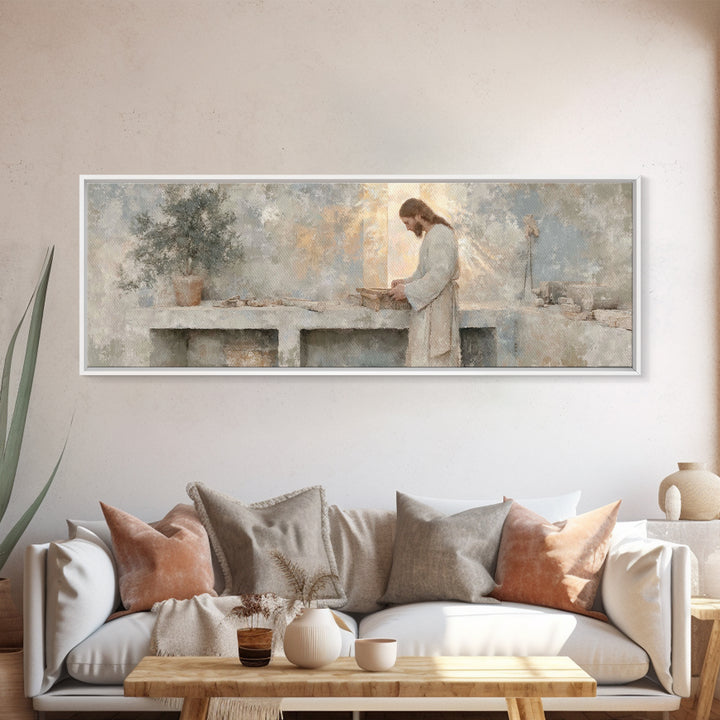 Light Of The Craftsman – Framed Canvas Print – Christian Art Canvas – Panoramic Art – Christian Wall Art – Jesus Painting – Christian Decor