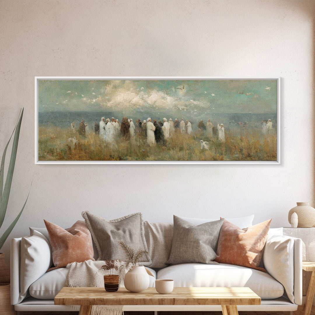 Gathering Of Saints, Framed Canvas Print, Christian Wall Art, Christian Art Canvas, Panoramic Painting, Christian Christmas Art, Christian