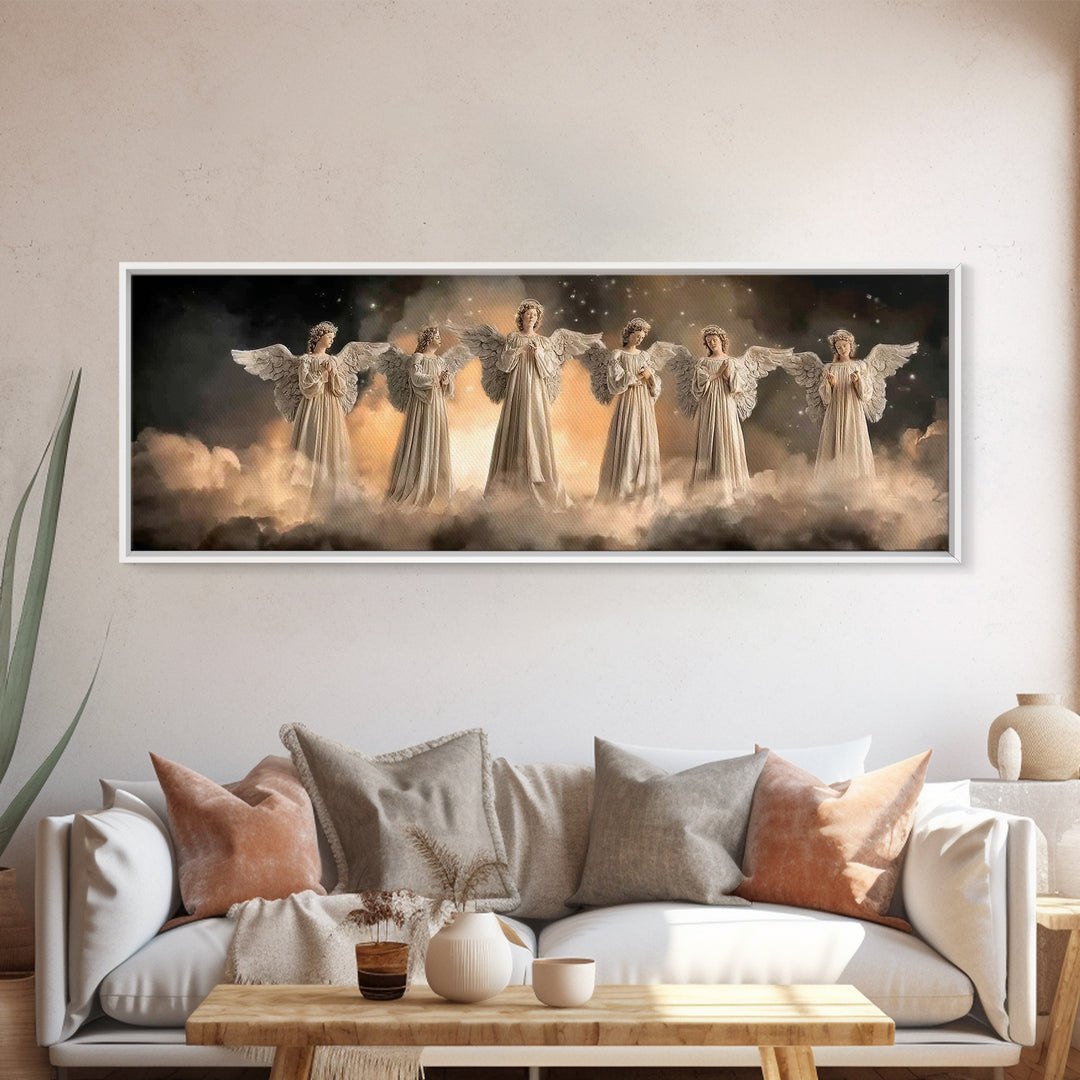 Angelic Chorus – Framed Canvas Print – Christian Art Canvas – Christian Wall Art – Panoramic Frame – Christmas Art – Christian Christmas De