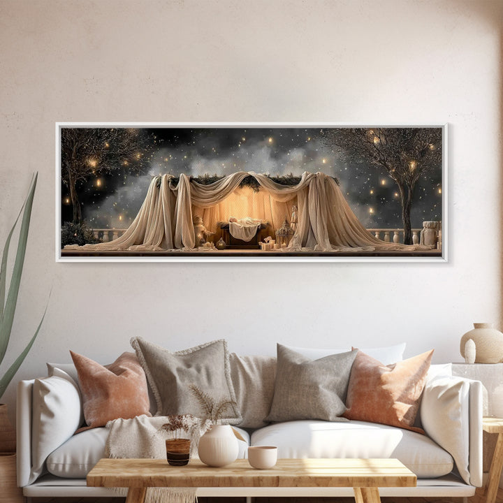 Silent Nativity, Framed Canvas Print, Christian Art Canvas, Christian Wall Art, Panoramic Art, Christmas Art, Christian Christmas Decor