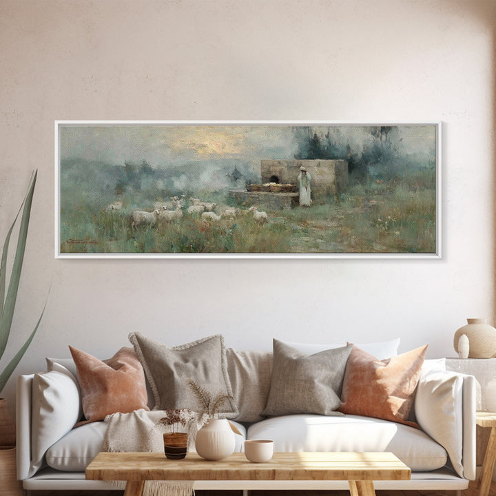 Pasture Of Promise – Framed Canvas Print – Christian Wall Art – Christian Art Canvas – Panoramic Art – Christian Christmas Art – Christian