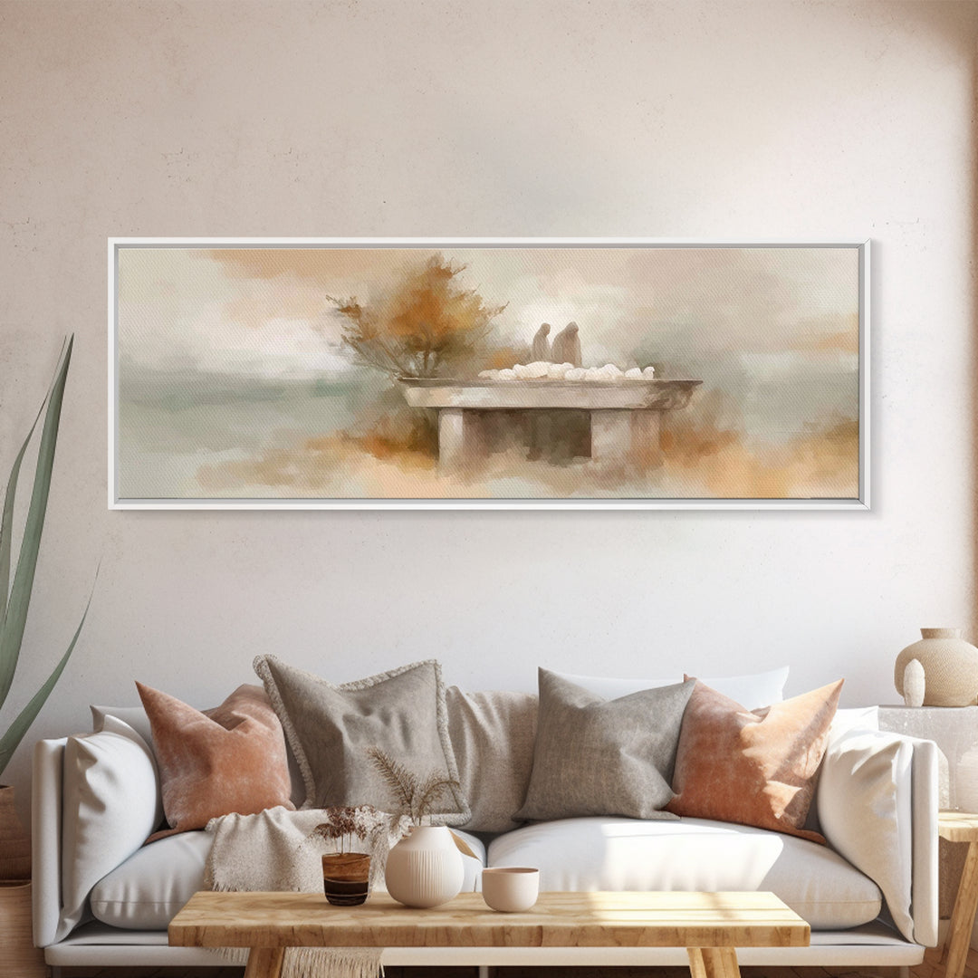 Autumn Shepherds | Framed Canvas Print | Christian Art Canvas | Christian Wall Art | Panoramic Painting | Christian Christmas Art | Christi