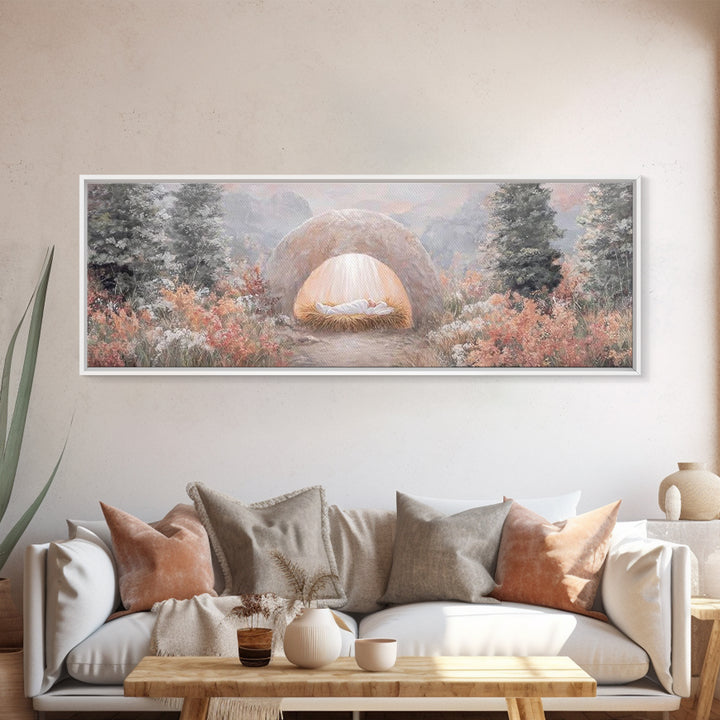 Garden Of Light, Framed Canvas Print, Christian Wall Art, Christian Art Canvas, Panoramic Frame, Christmas Art, Christian Christmas Decor