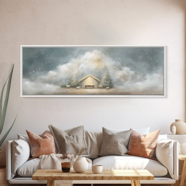 Holy Midnight – Framed Canvas Print – Christian Art Canvas – Christian Wall Art – Panoramic Print – Christmas Art – Christian Christmas Art