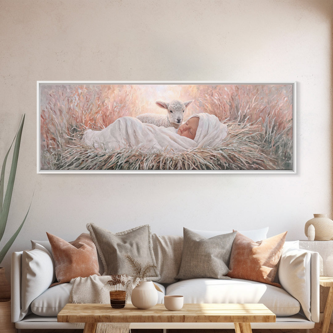 Grace In The Meadow – Framed Canvas Print – Christian Wall Art – Christian Art Canvas – Christmas Art – Panoramic Wall Art – Christian Deco