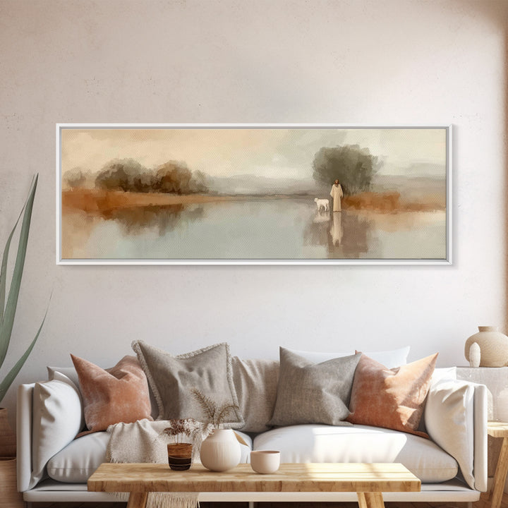 Shepherd’s Dawn | Framed Canvas Print | Christian Wall Art | Christian Art Canvas | Panoramic Frame | Jesus Painting | Christian Art