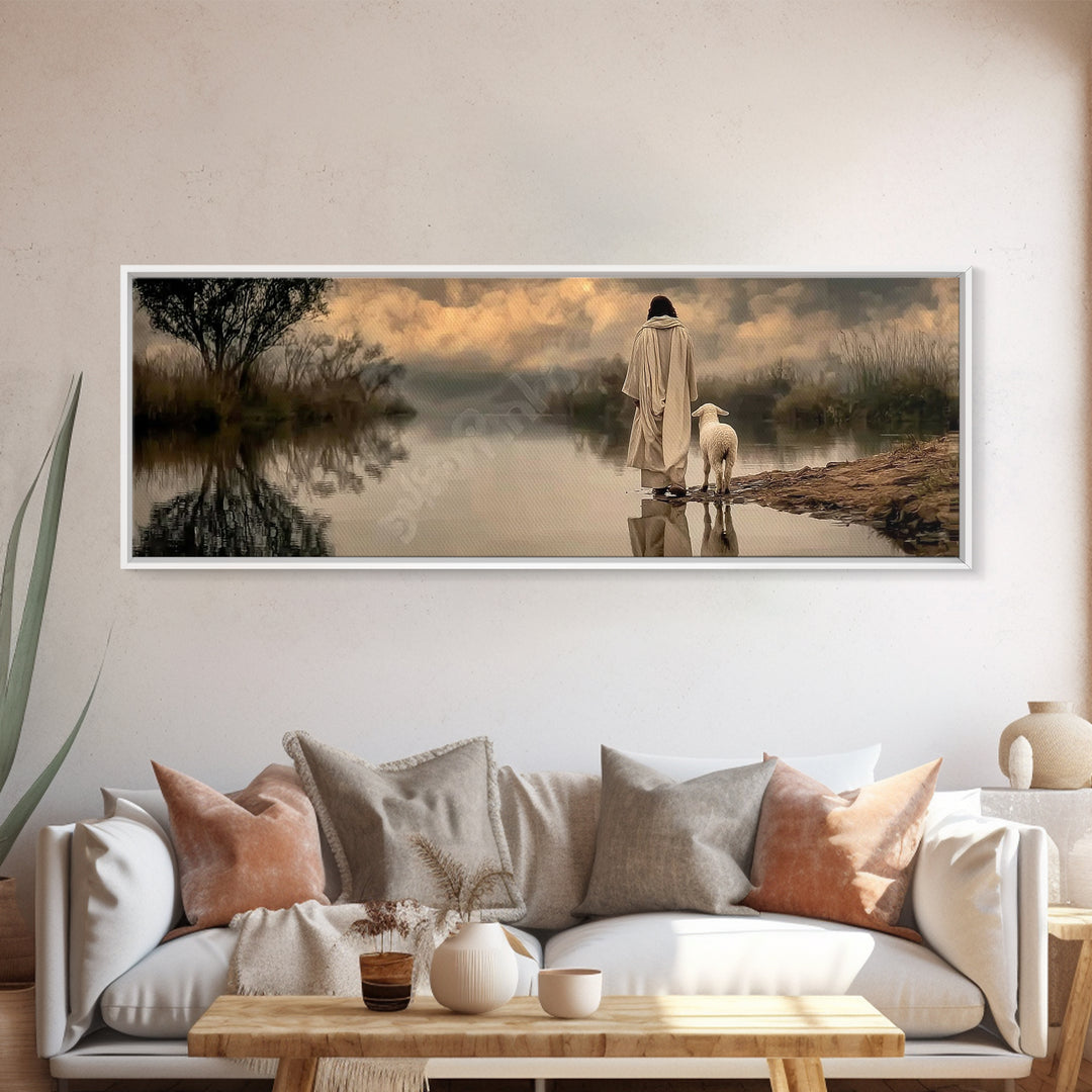 River Of Stillness | Framed Canvas Print | Christian Wall Art | Christian Art Canvas | Panoramic Art | Jesus Painting | Christian Christmas