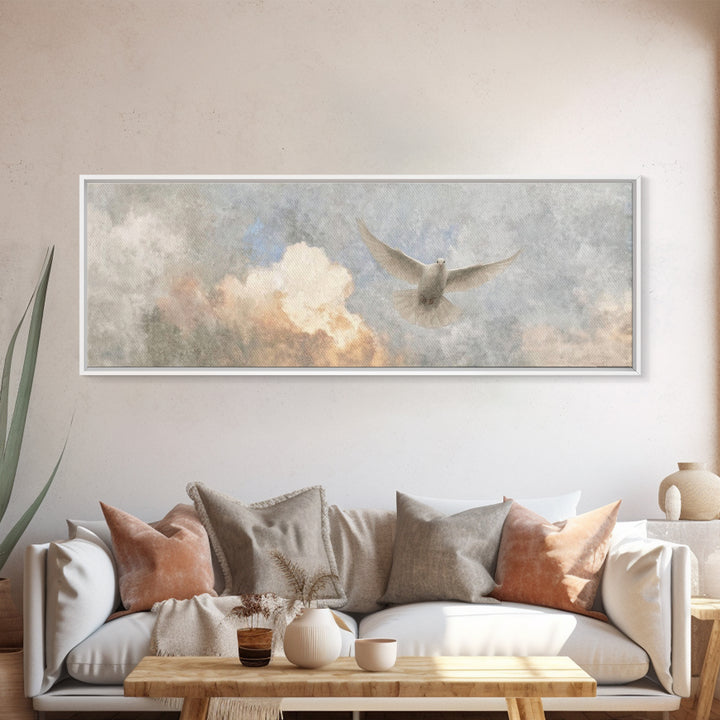 Dove Of Glory, Framed Canvas Print, Christian Art Canvas, Christian Wall Art, Panoramic Art, Christian Christmas Art, Modern Christian Art