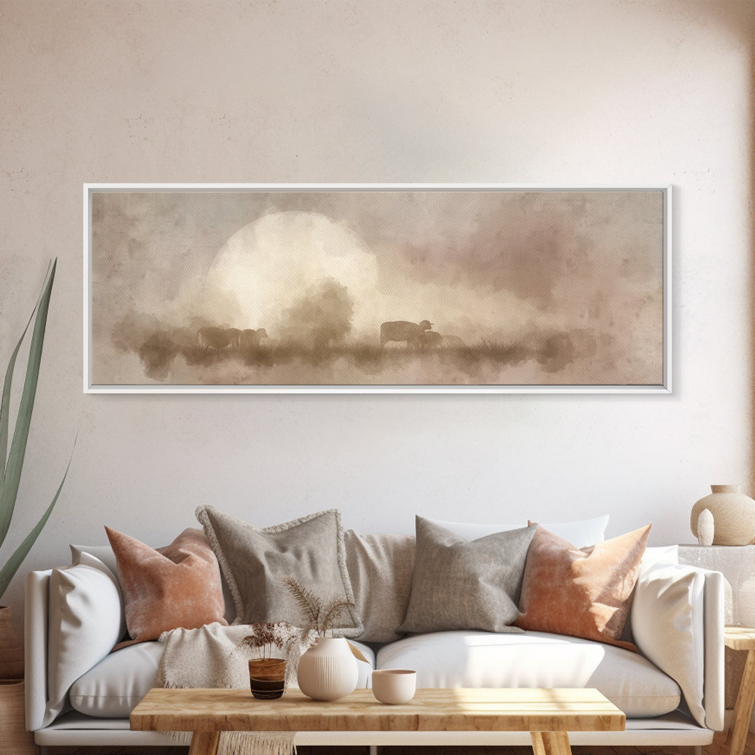 Moonlit Shepherds – Framed Canvas Print – Panoramic Art – Christian Wall Art – Christian Art Canvas – Christmas Art – Moody Christian Art