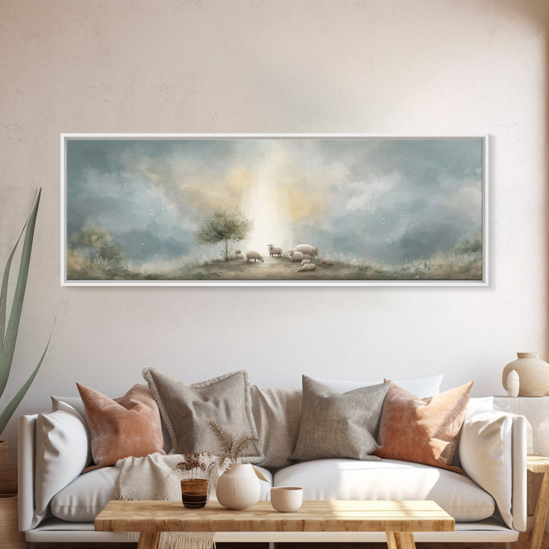 Dawn of Blessing | Framed Canvas Print | Panoramic Wall Art | Christian Art | Christian Christmas Art | Christian Decor | Christmas Canvas