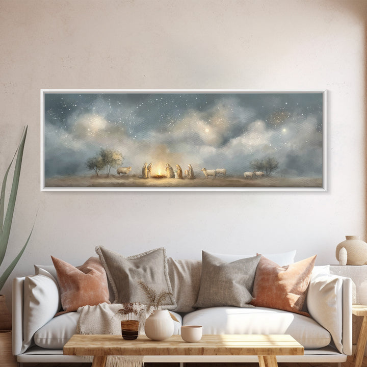 Starry Vigil, Framed Canvas Print, Panoramic Print, Christian Christmas Art, Christian Wall Art, Christmas Art Prints, Christian Art Canvas