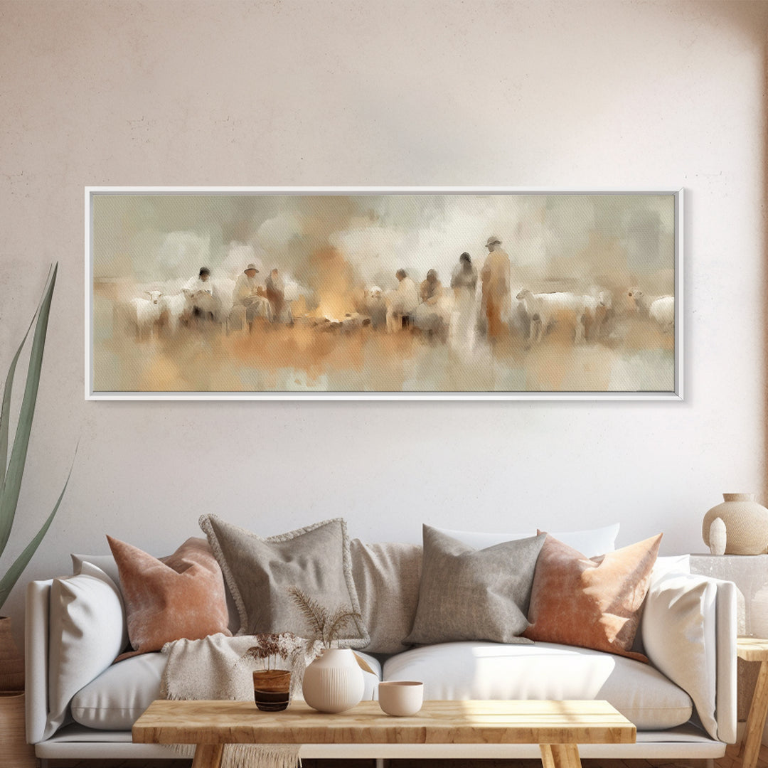 Humble Watchers | Framed Canvas Print | Panoramic Frame | Christian Art Canvas | Christian Christmas Art | Christmas Decor | Christian Wall