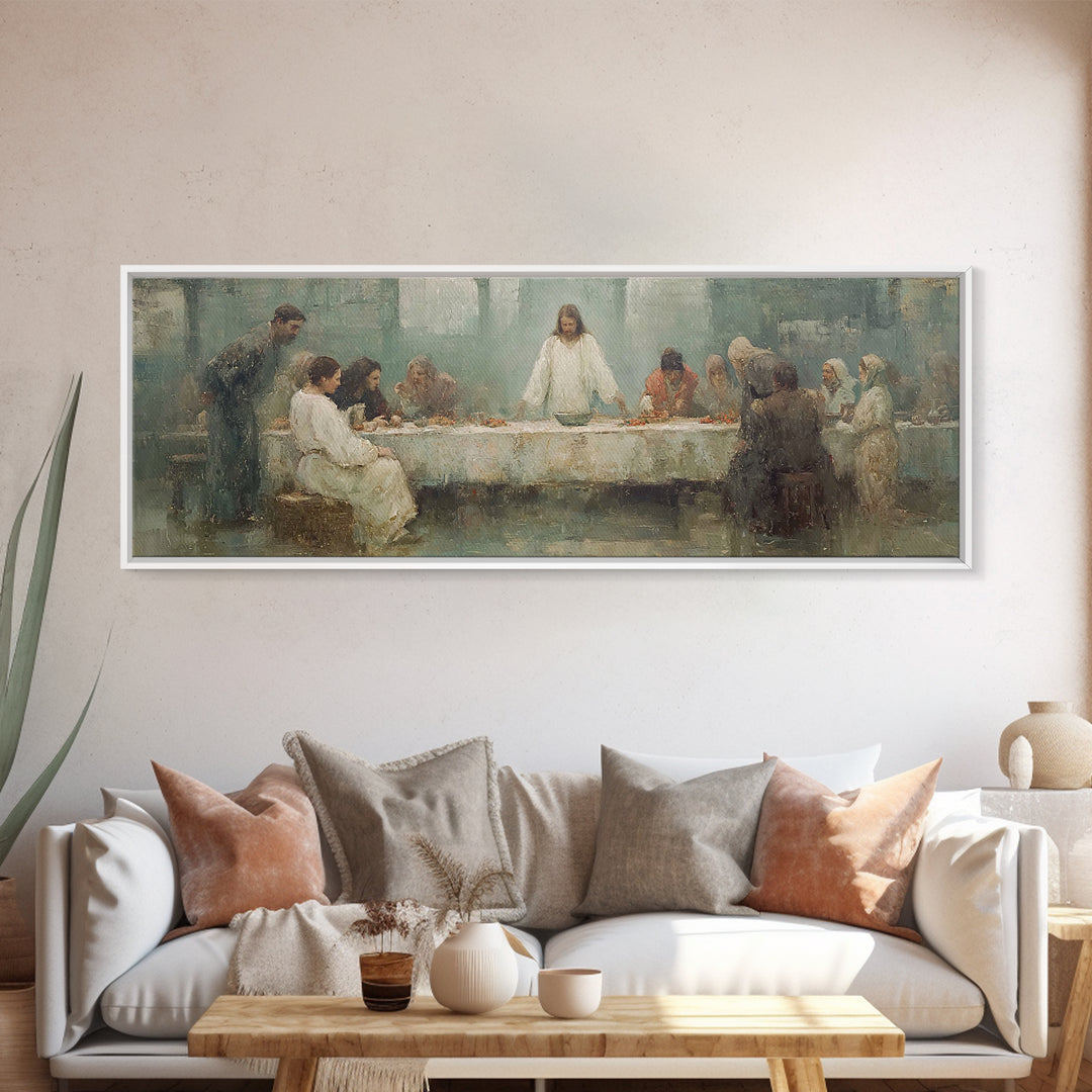 Sacred Supper Dawn – Framed Canvas Print – Panoramic Painting – Christian Art – Jesus Painting – Christian Wall Art – Vintage Christian Art