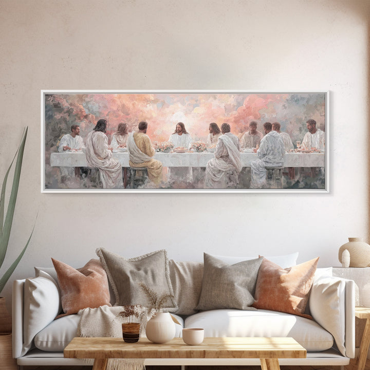Supper Of Glory, Framed Canvas Print, Panoramic Wall Art, Christian Art Canvas, Jesus Painting, Christian Art, Modern Christian Painting
