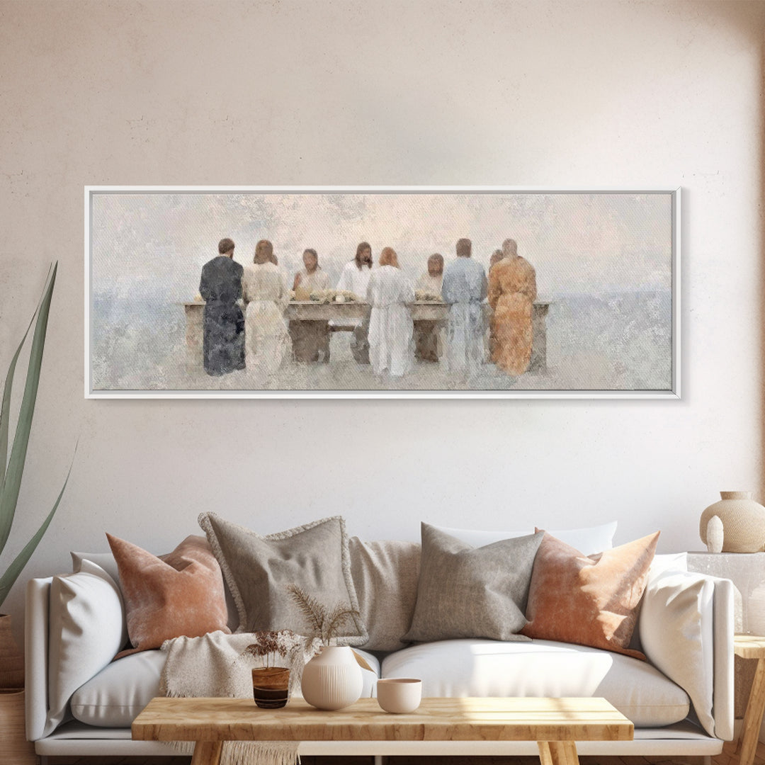 Table Of Peace – Framed Canvas Print – Panoramic Frame – Christian Art – Christian Wall Art – Jesus Painting – Subtle Christian Art