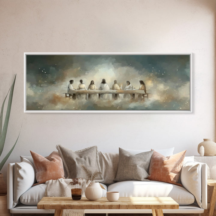 Quiet Supper Light | Framed Canvas Print | Panoramic Art | Christian Art | Jesus Painting | Christian Wall Art | Vintage Christian Art