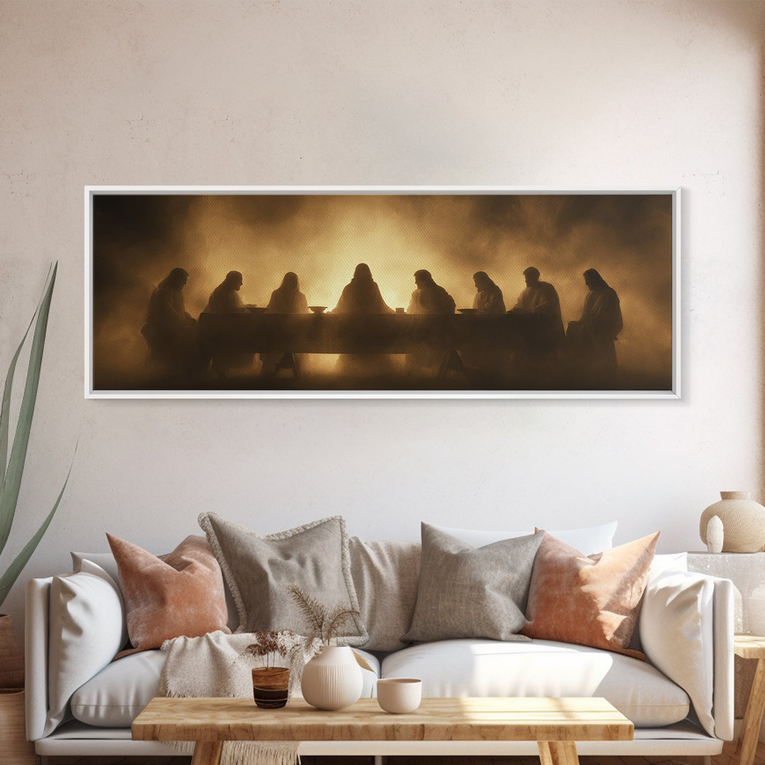 Heavenly Gathering, Framed Canvas Print, Panoramic Painting, Christian Wall Art, Jesus Painting, Christian Art Canvas, Moody Christian Art
