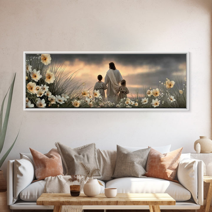 Guided In Grace, Framed Canvas Print, Panoramic Art, Jesus Painting, Christian Wall Art, Christian Art, Christian Art Canvas