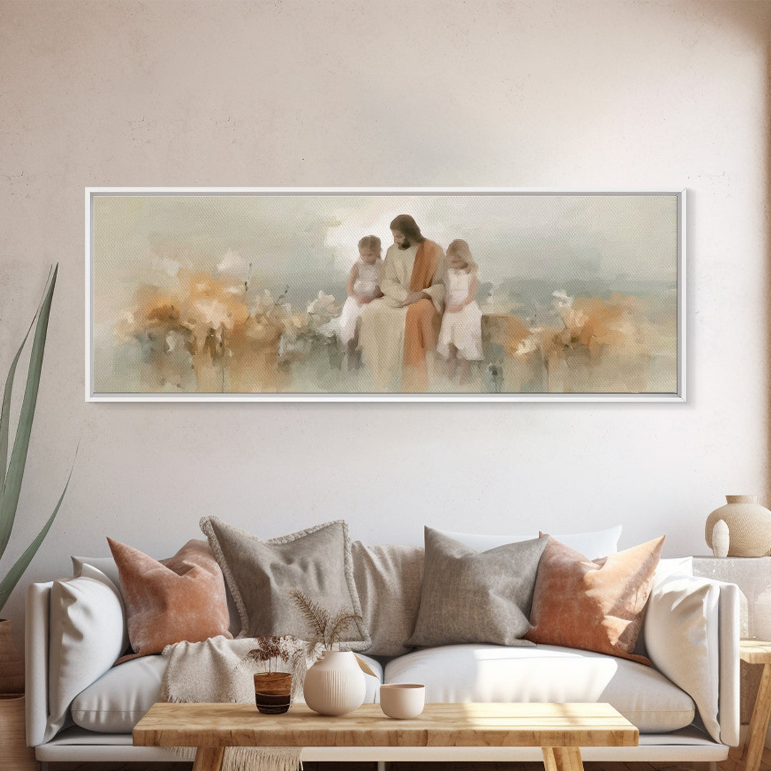 Flowers Of Mercy – Framed Canvas Print – Panoramic Painting – Christian Art – Jesus Painting – Christian Art Canvas – Christian Wall Art