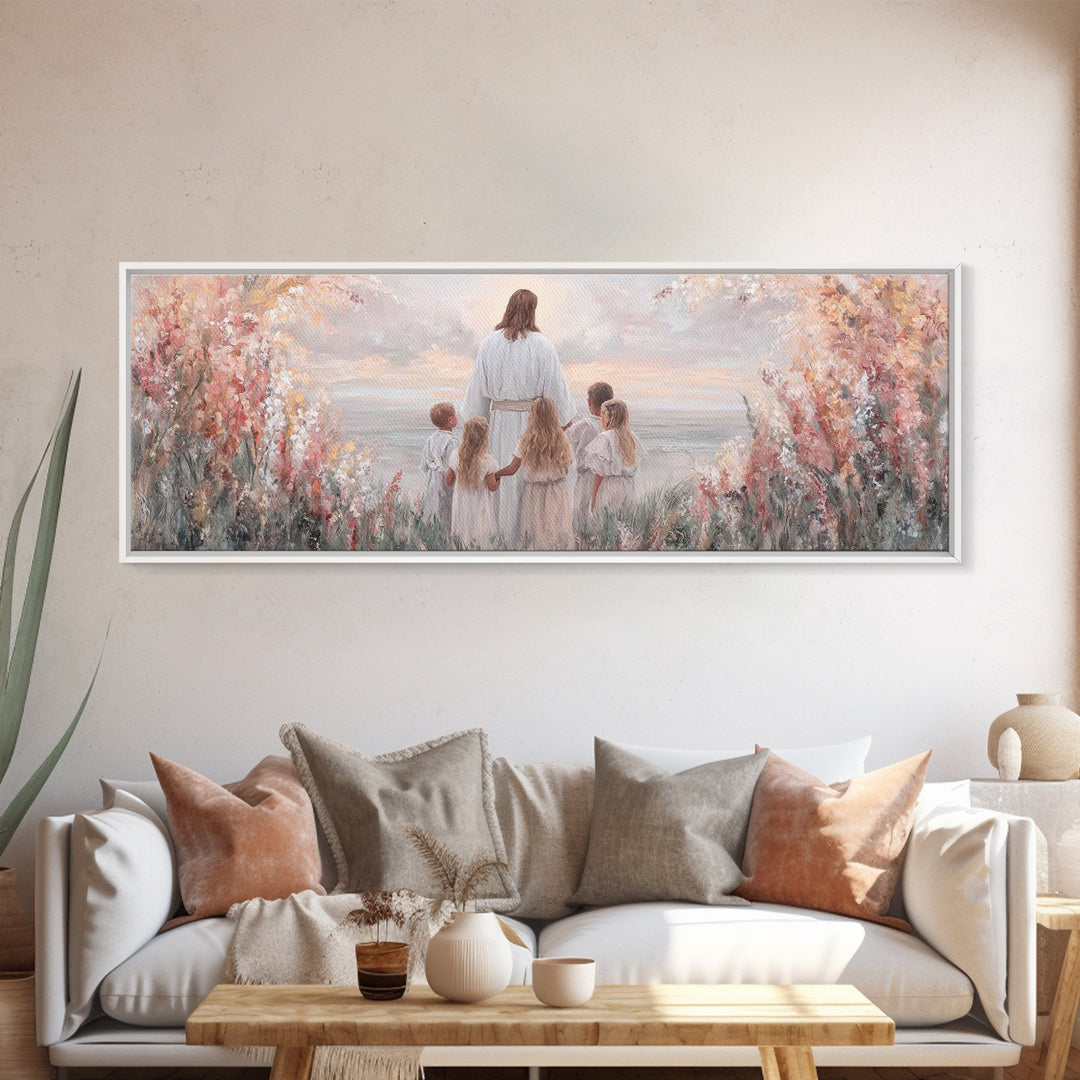 Heavenly Dawn, Framed Canvas Print, Christian Wall Art, Jesus Painting, Christian Art Canvas, Panoramic Wall Art, Christmas Art