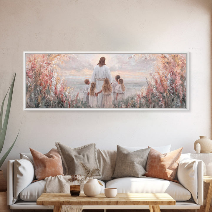 Heavenly Dawn, Framed Canvas Print, Christian Wall Art, Jesus Painting, Christian Art Canvas, Panoramic Wall Art, Christmas Art