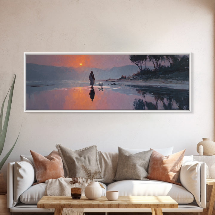 Gentle Guidance, Framed Canvas Print, Christian Art Canvas, Jesus Painting, Christian Wall Art, Panoramic Painting, Christian Decor