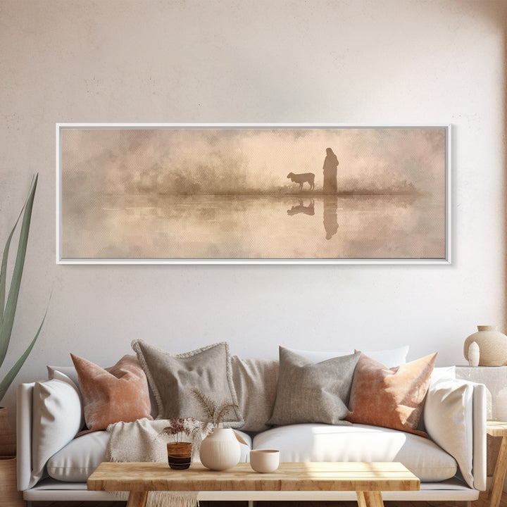Shepherd’s Journey | Framed Canvas Print | Christian Wall Art | Jesus Painting | Christian Art Canvas | Panoramic Frame | Christmas Art