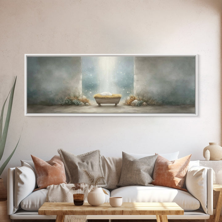 Manger Of Wonder, Framed Canvas Print, Panoramic Wall Art, Christian Christmas Art, Christian Art Canvas, Modern Christian Art, Christian D