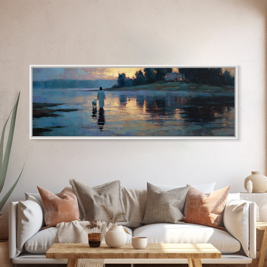 Twilight Of Peace | Framed Canvas Print | Christian Art Canvas | Christian Wall Art | Jesus Painting | Panoramic Art | Christian Gift