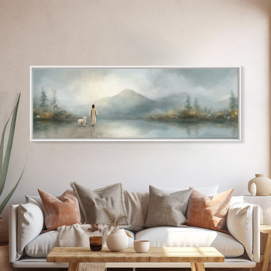 Dawn Of Promise, Framed Canvas Print, Christian Art Canvas, Christian Wall Art, Jesus Painting, Panoramic Wall Art, Christian Decor