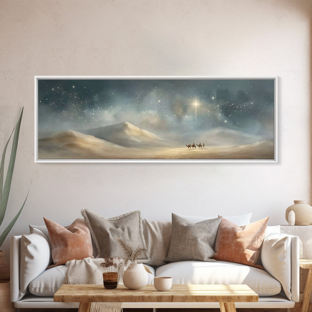 Desert Star Rising – Framed Canvas Print – Christmas Art – Panoramic Print – Christian Wall Art – Christian Art Canvas – Christian Christma
