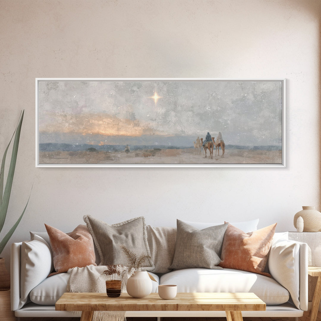 Desert Star Journey | Framed Canvas Print | Panoramic Wall Art | Christian Art Canvas | Christmas Art | Christian Christmas Decor | Christi