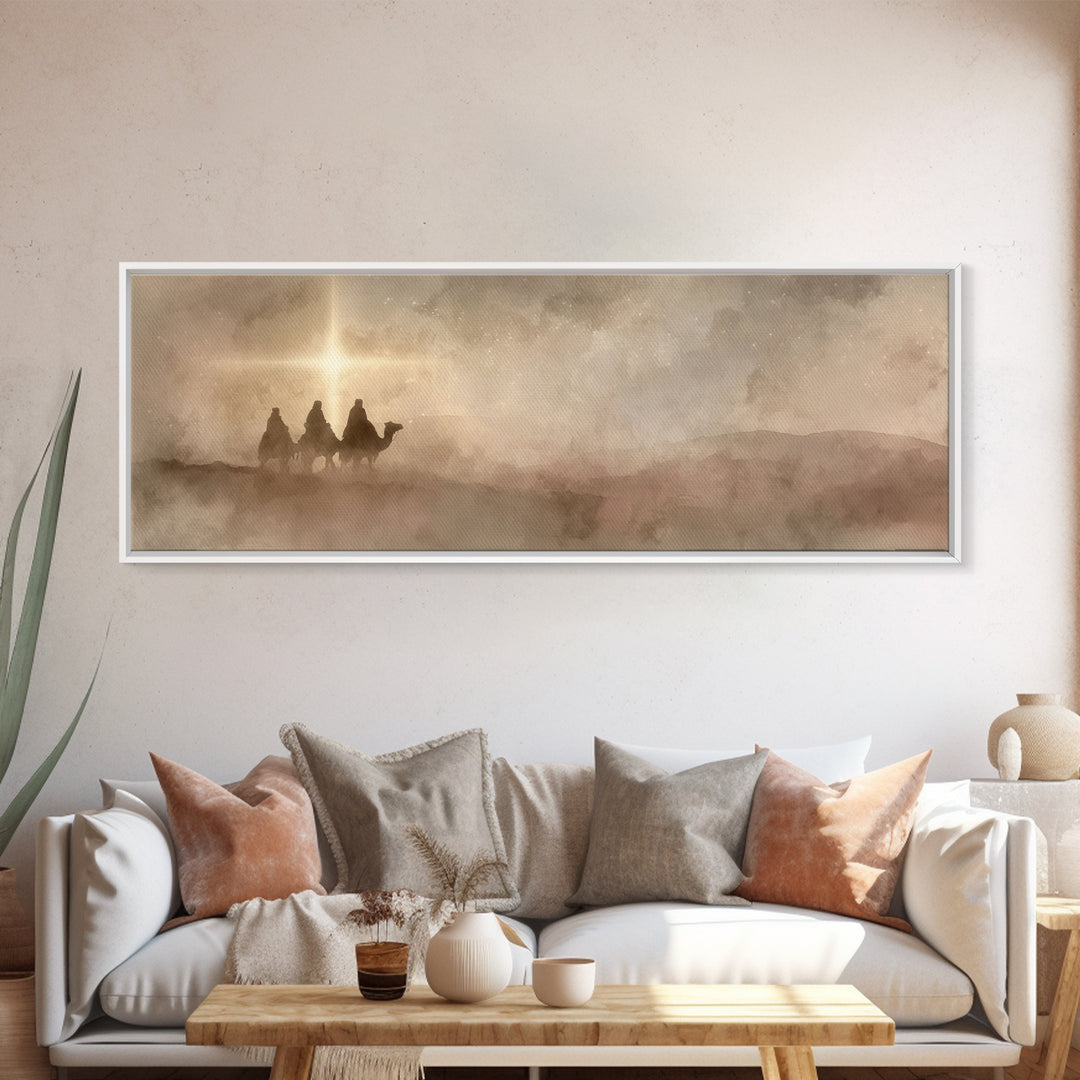 Three Kings Light, Framed Canvas Print, Panoramic Painting, Christian Wall Art, Christmas Art Prints, Christian Christmas Art, Christian Ar