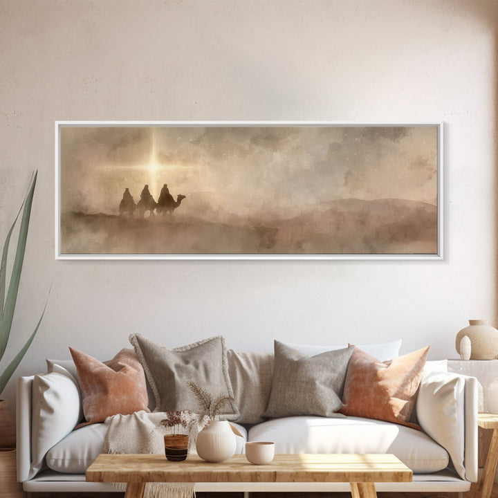 Three Kings Light, Framed Canvas Print, Panoramic Painting, Christian Wall Art, Christmas Art Prints, Christian Christmas Art, Christian Ar