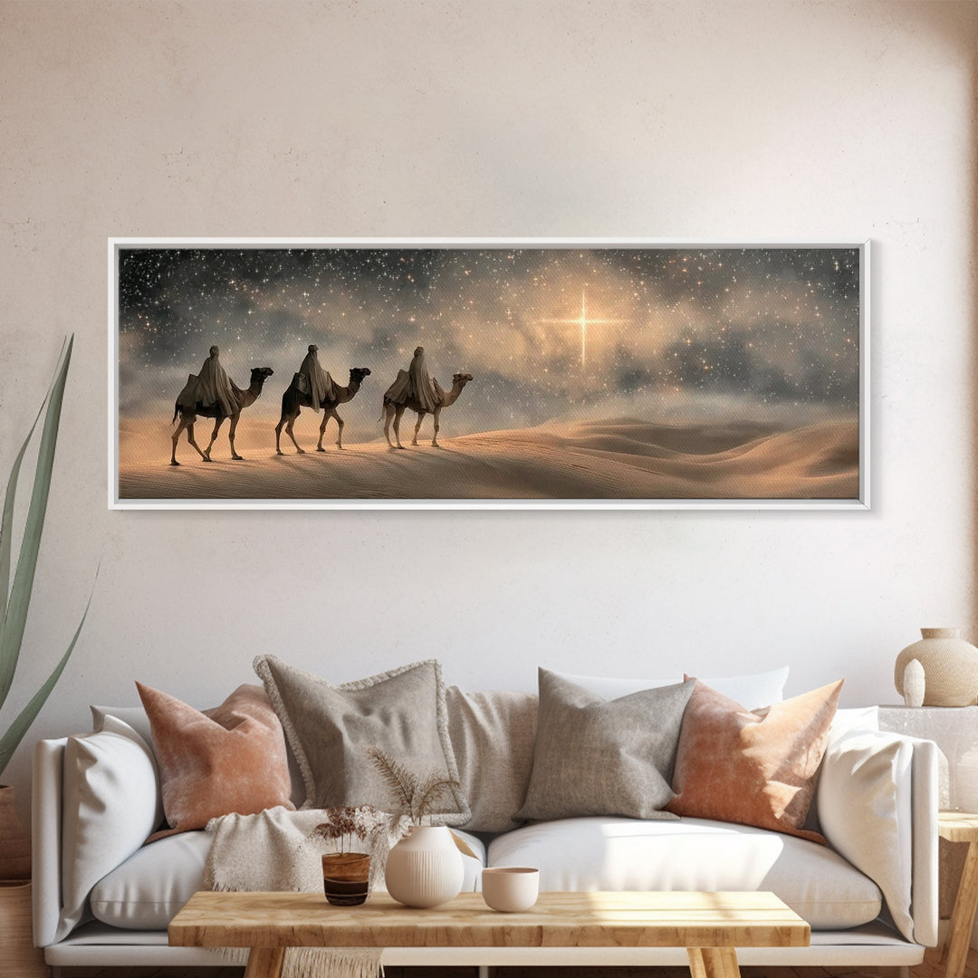 Bethlehem Star Glow – Framed Canvas Print – Panoramic Frame – Christian Art – Christmas Wall Art – Christian Christmas Art – Christian Deco