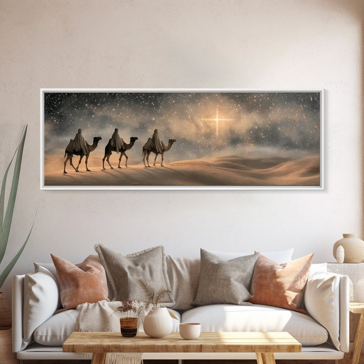 Bethlehem Star Glow – Framed Canvas Print – Panoramic Frame – Christian Art – Christmas Wall Art – Christian Christmas Art – Christian Deco
