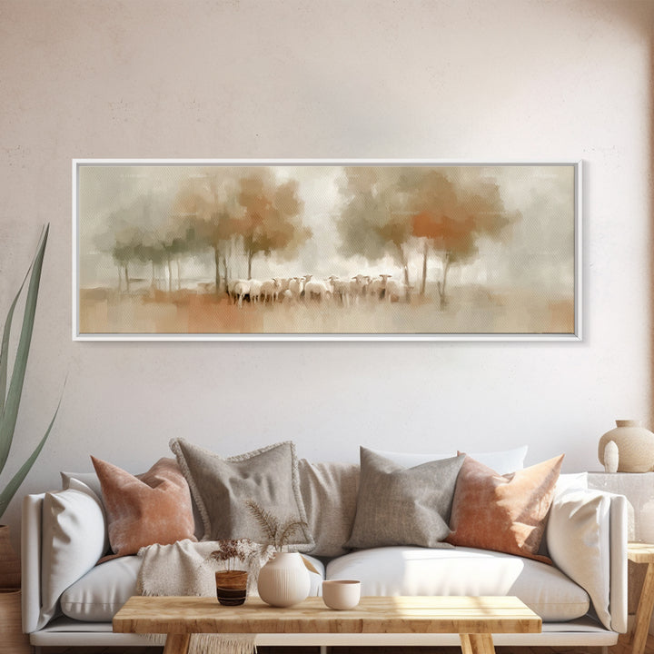 Pastoral Morning Calm – Framed Canvas Print – Panoramic Painting – Christian Art – Jesus Wall Art – Christian Art Print – Christian Decor