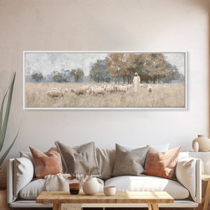 The Shepherd's Watch - Framed Canvas Print - Christian Wall Art - Jesus Painting - Christian Art Canvas - Panoramic Art - Christian Decor