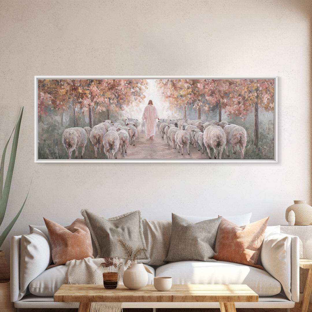 Autumn Pasture Grace | Framed Canvas Print | Christian Art Canvas | Jesus Painting | Christian Wall Art | Panoramic Wall Art | Christian Gi