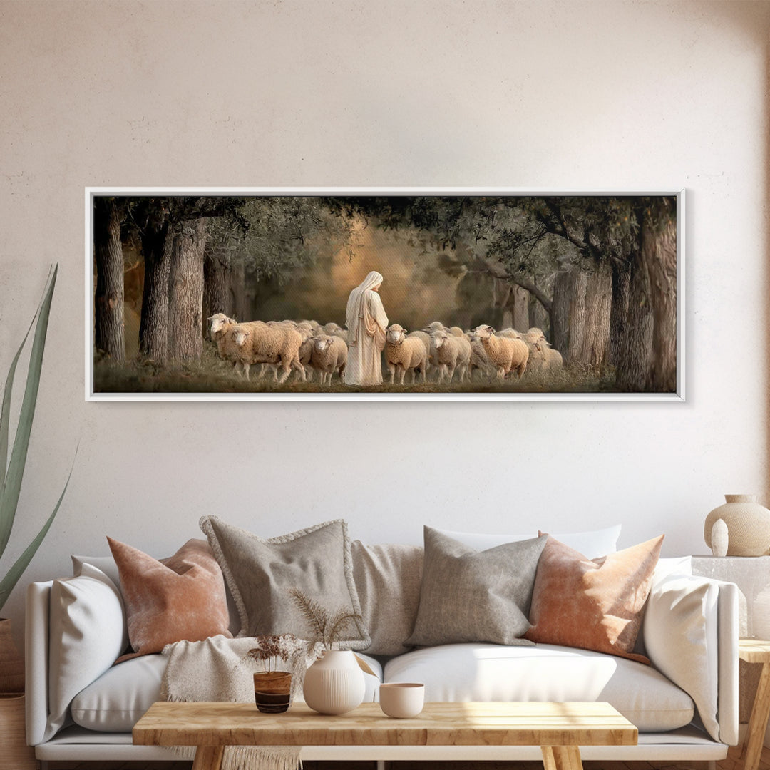 Quiet Grove Calling - Framed Canvas Print - Christian Art Canvas - Christian Wall Art - Jesus Painting - Panoramic Frame - Christian Gift I