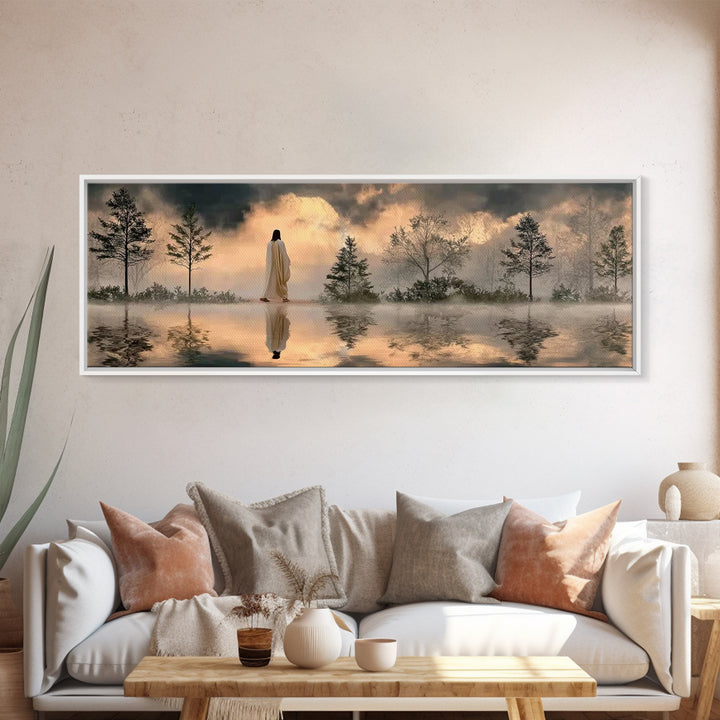 Sacred Stillness, Framed Canvas Print, Panoramic Art, Christian Art Canvas, Jesus Painting, Christian Wall Art, Christmas Art