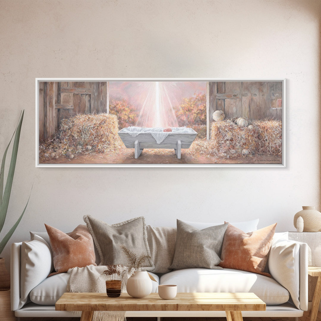 Barn Of Glory – Framed Canvas Print – Panoramic Art – Christian Christmas Art – Christian Wall Art – Christian Art Canvas – Modern Christia