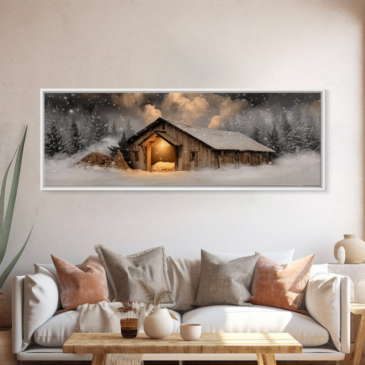 Bethlehem Evening – Framed Canvas Print – Panoramic Frame – Christian Christmas Art – Christian Wall Art – Christian Art Canvas – Christmas