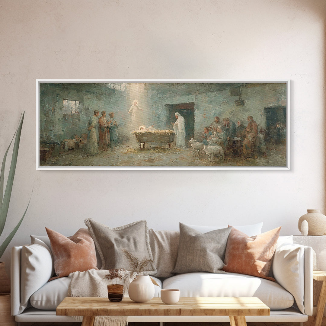 Heaven’s First Hour | Framed Canvas Print | Panoramic Print | Christian Wall Art | Christian Art Canvas | Christian Christmas Art | Christi