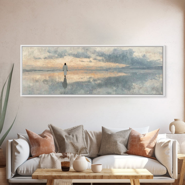 Hope On The Waters, Framed Canvas Print, Panoramic Wall Art, Christian Art Canvas, Jesus Painting, Modern Christian Art, Christian Decorati