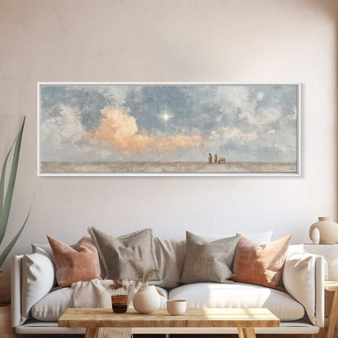 Guided By The Light, Framed Canvas Print, Christian Wall Art, Panoramic Print, Jesus Painting, Christian Art Canvas, Christmas Art