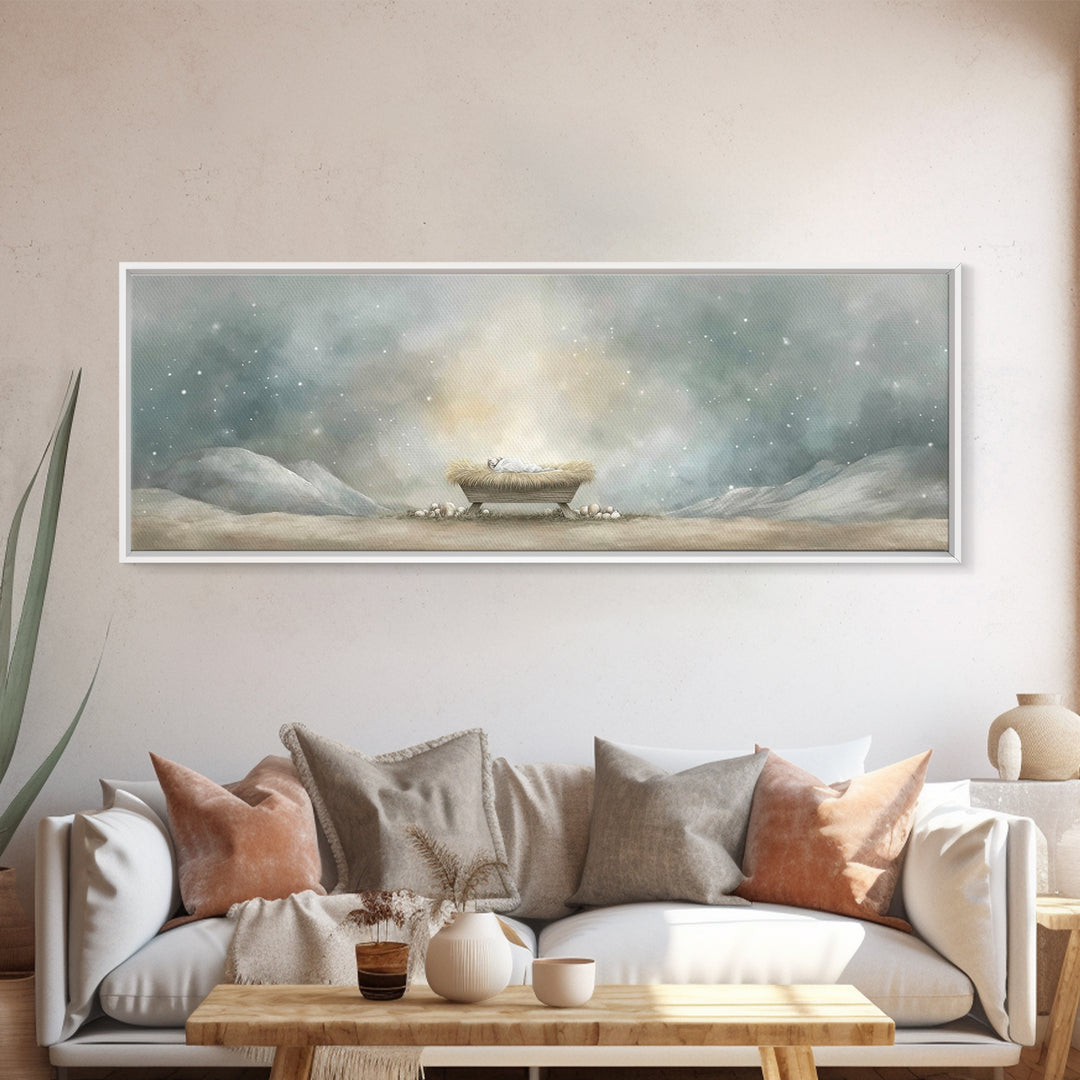 Holy Night Peace | Framed Canvas Print | Christian Art Canvas | Christmas Wall Art | Christian Art | Panoramic Print | Christian Christmas